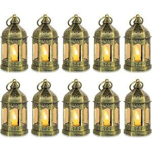 Gold Mini LED Lanterns Set of 10 Flickering Wedding Party Table Centerpieces